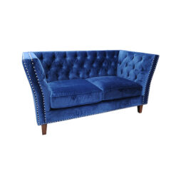 blue velour marlborough 2 seater sofa