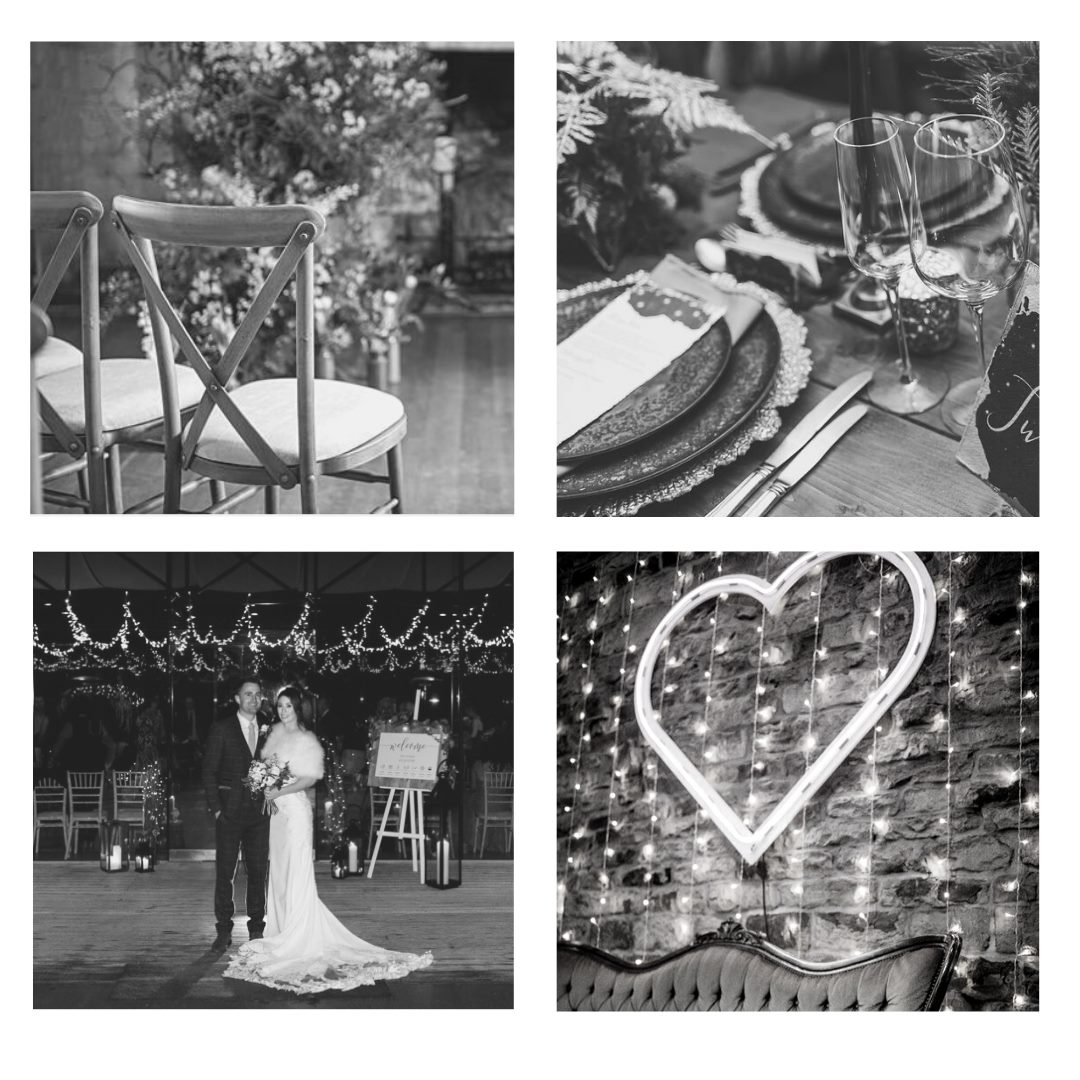 black and white wedding hire
